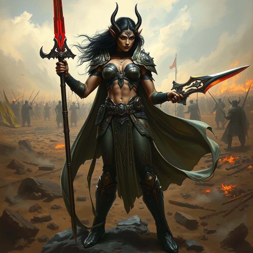 Dark Elf Warrior on Battlefield in Hyperrealistic Style