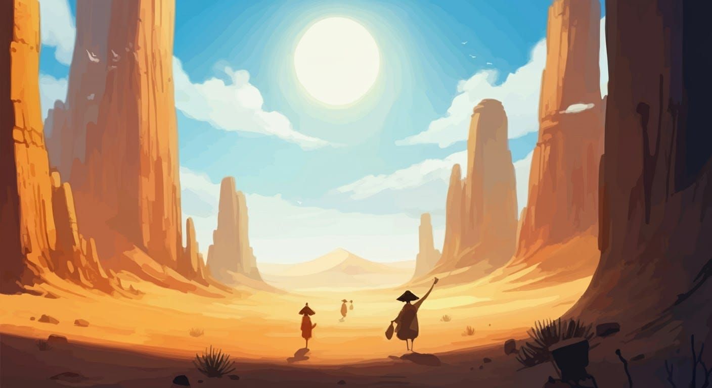 Desert Opera: Watercolor Vector Illustration in Pixar Style