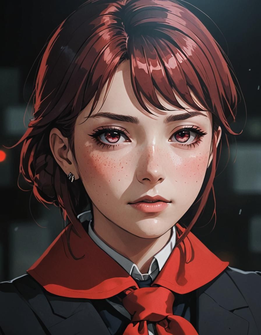 Anime Portrait of Red-Haired Girl in Cel-Shaded Style