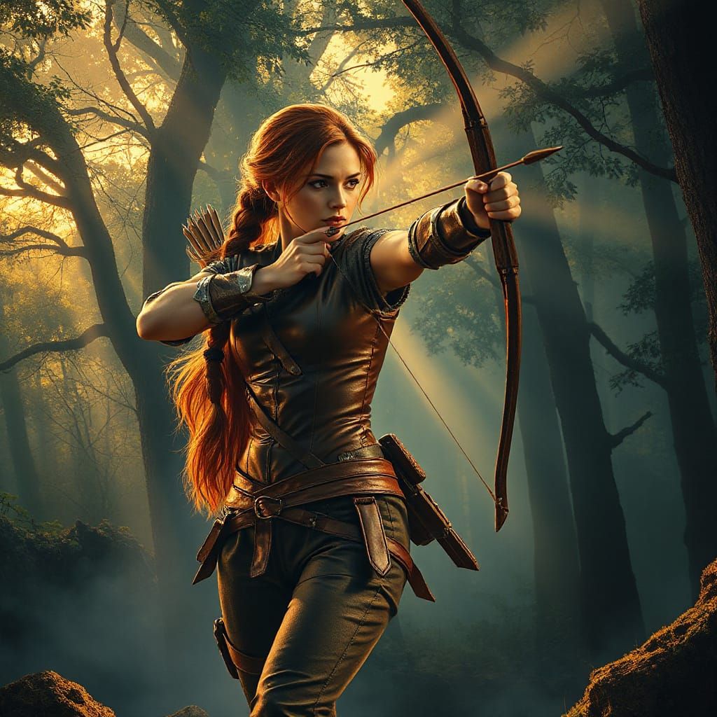 Archer in Ancient Forest at Dawn
