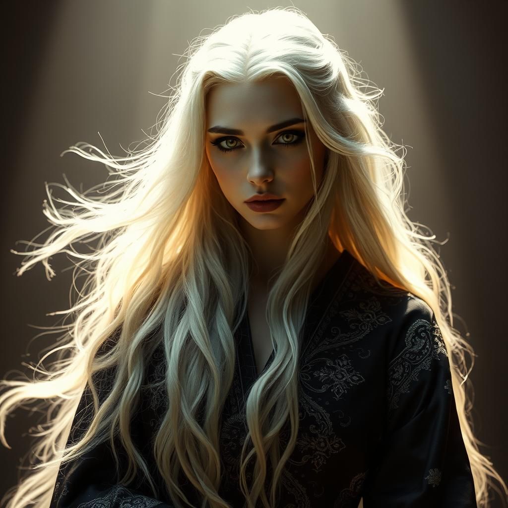 Mysterious White-Haired Mage in Dreamlike Light