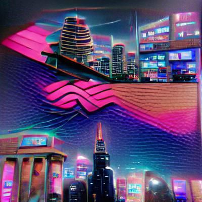 Vibrant Retrowave Cityscape at Night