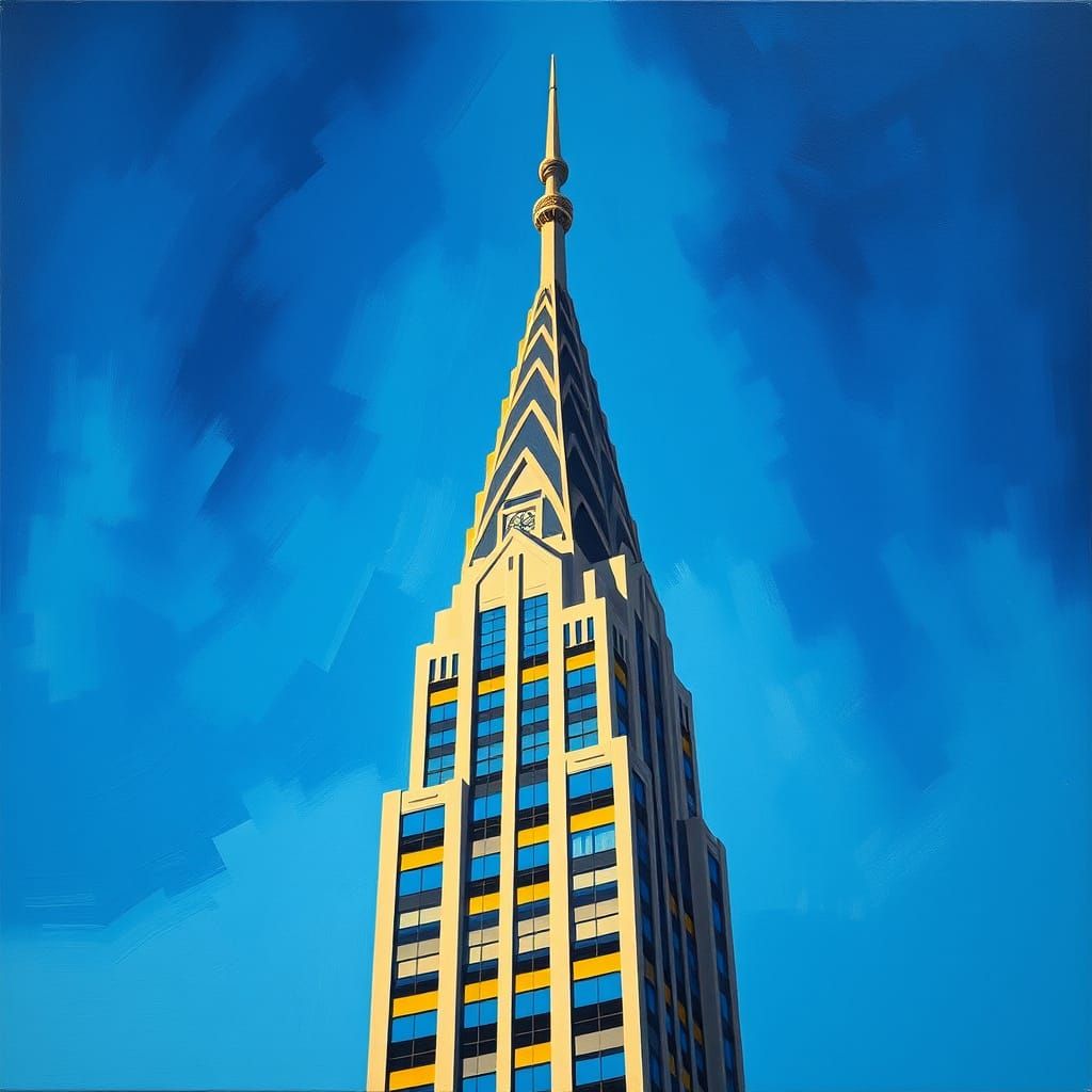 Chrysler Building Oil Painting in Grant Wood Style