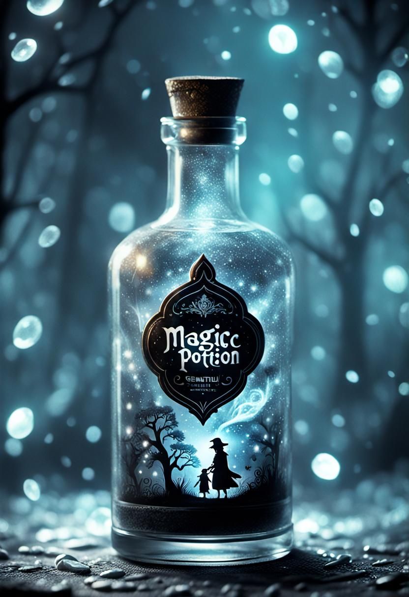 Enchanted Potion: Hyperdetailed Charcoal Drawing in Black an...