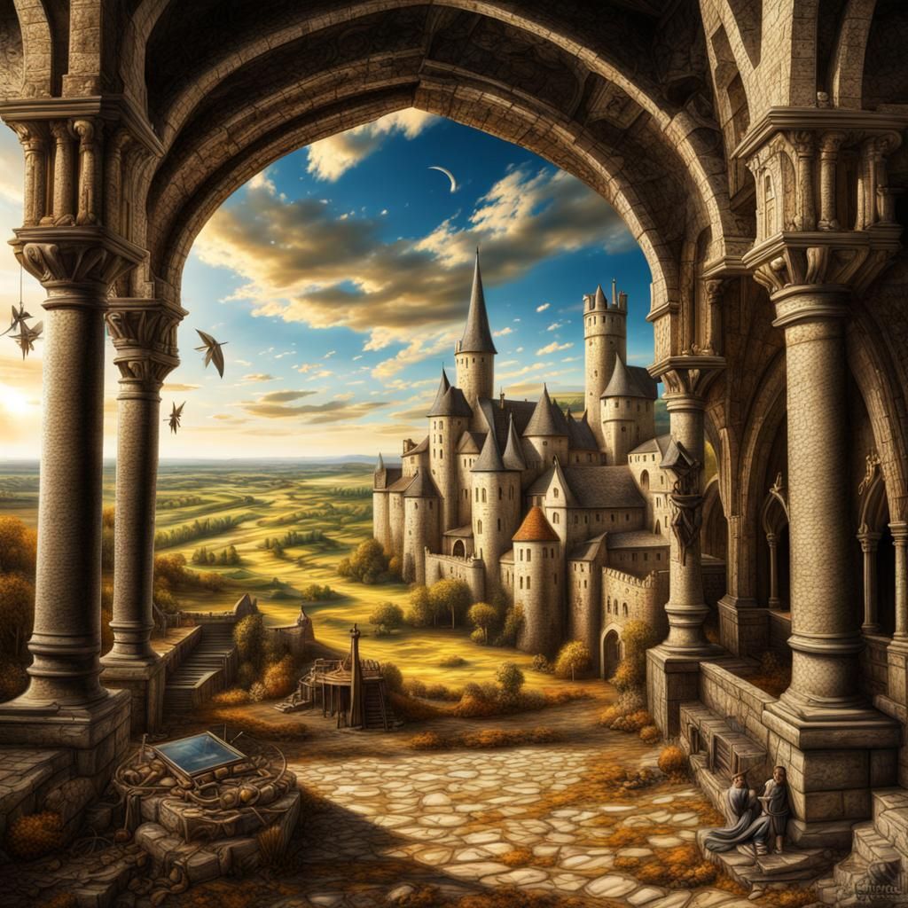 Surreal Medieval World Under a Blazing Sun
