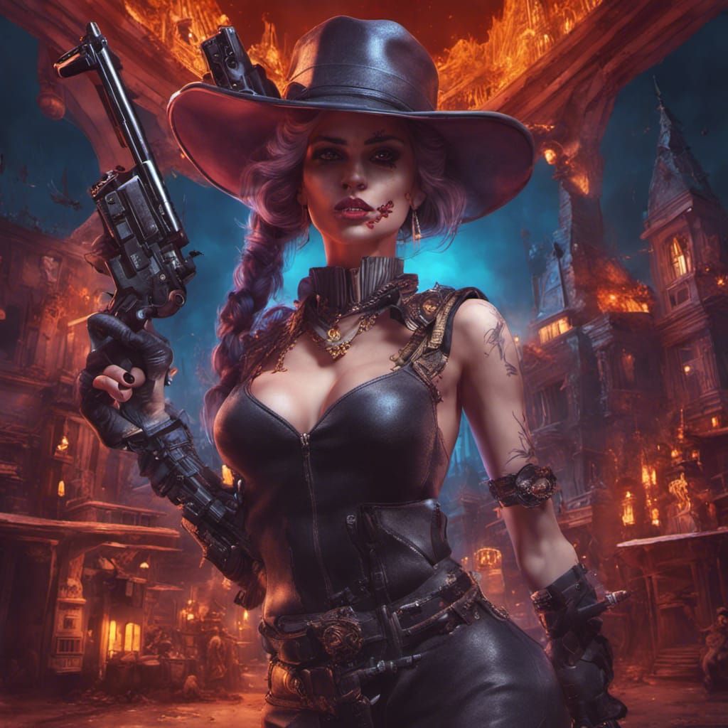 Intricate Matte Painting: Evil Woman with Gun