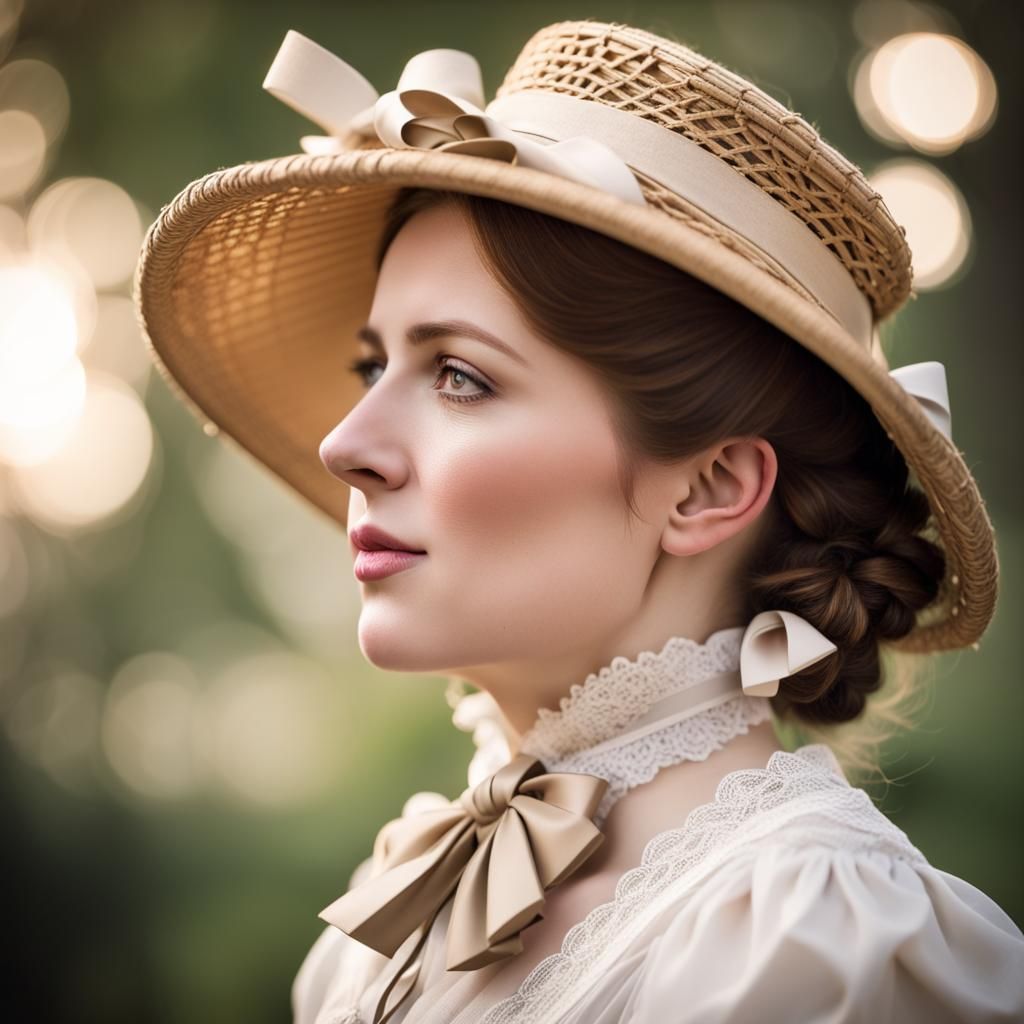 Victorian Lady in Straw Bonnet: Professional Photography