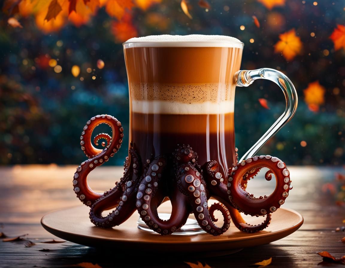 Octopus in Latte Autumn Landscape: Digital Art