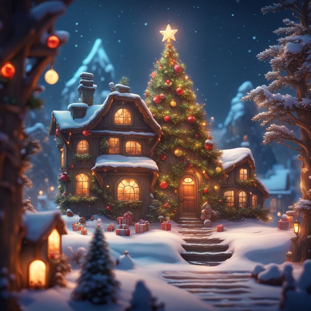 Cute Christmas Scene in Detailed Matte Painting