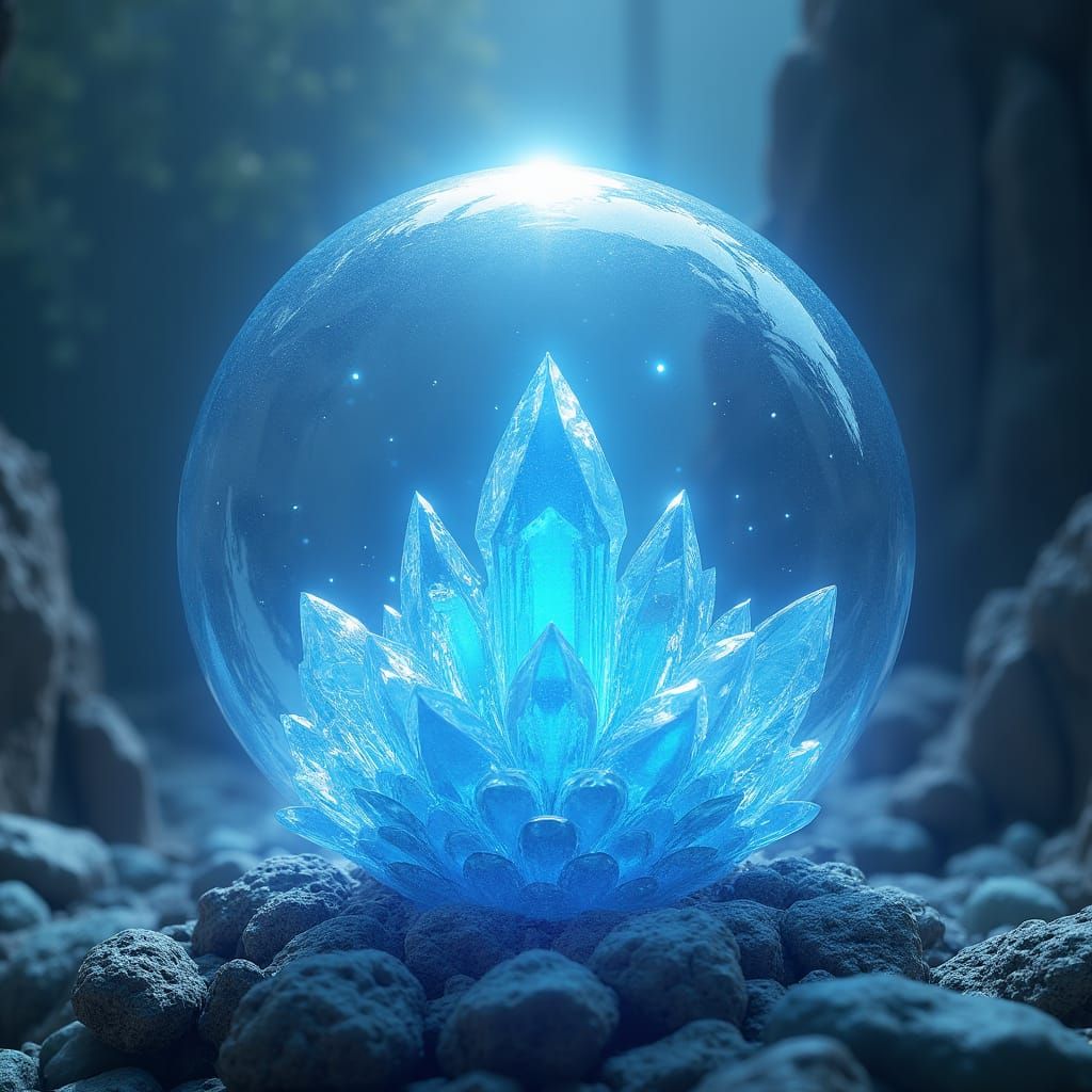 Ethereal Blue Crystal Orb in Dreamlike Realm