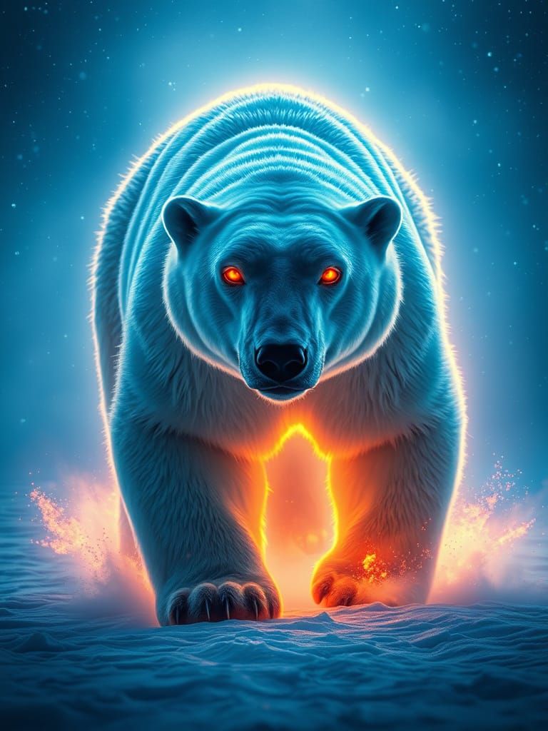 Radiant Polar Bear in Icy Blizzard