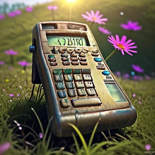 Alien Flowers Bloom Beside Rusty Calculator
