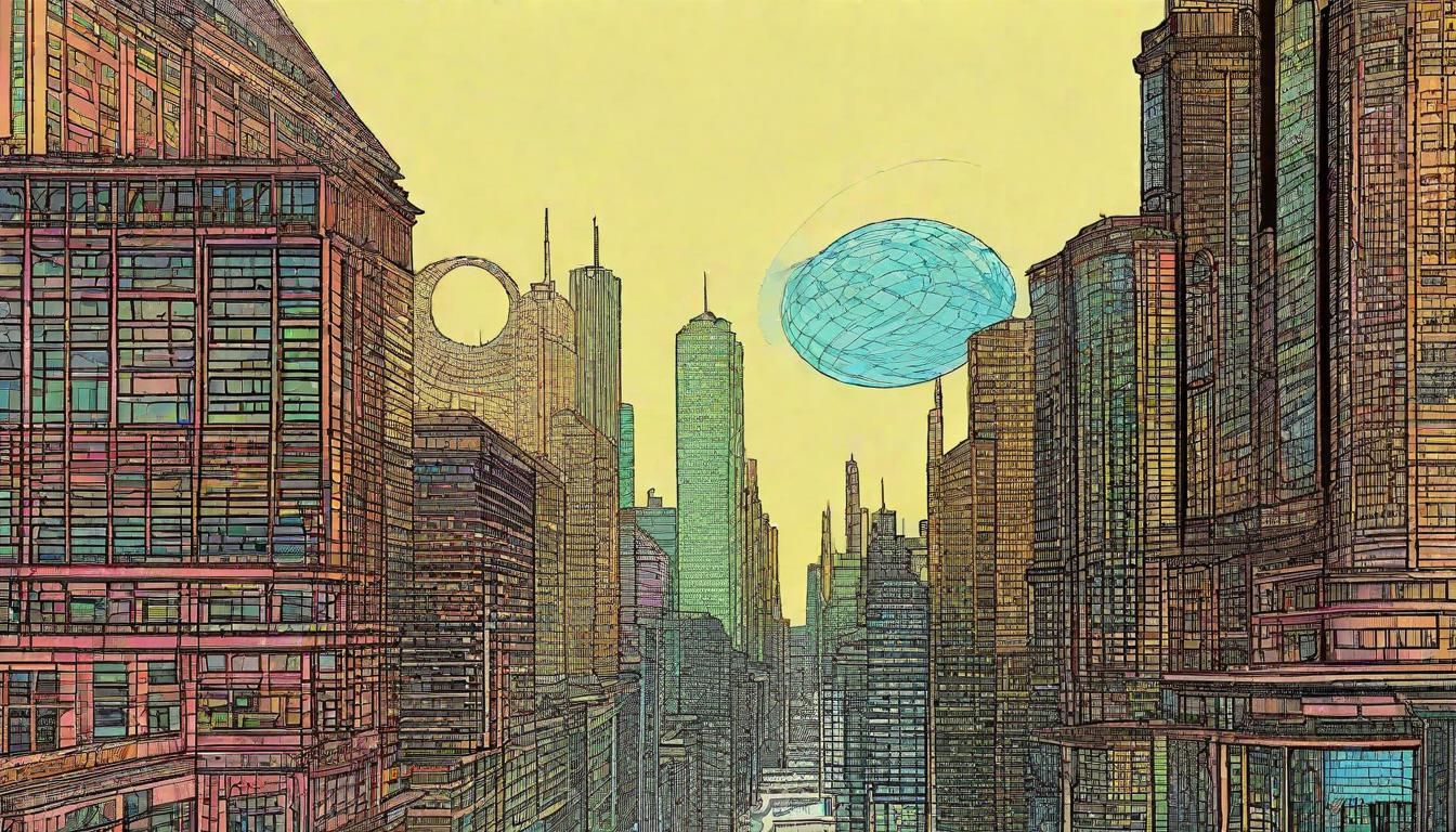 Moebius Eye in Art Deco Metropolis with Infinite Colors and...