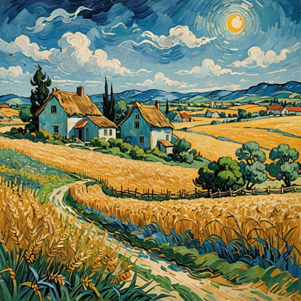 Idyllic Countryside: Impressionist Painting of Rural Life