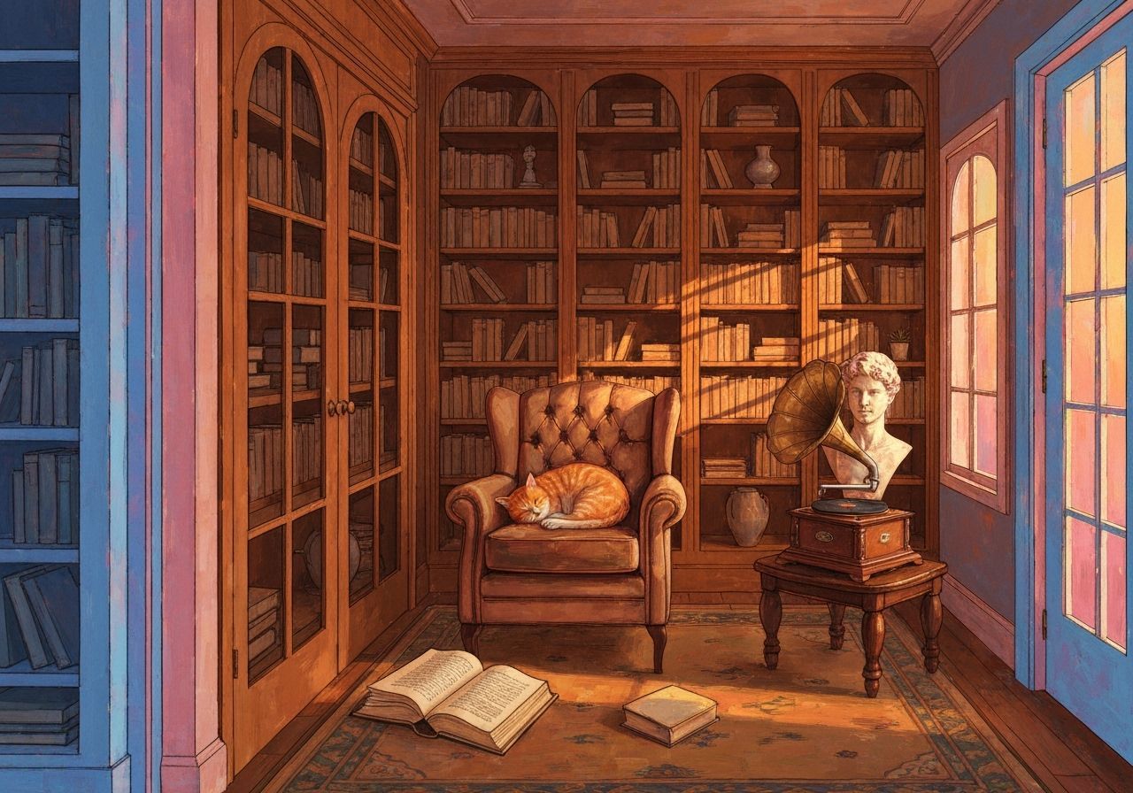 Cozy Library for Aesthete in Sunset Light