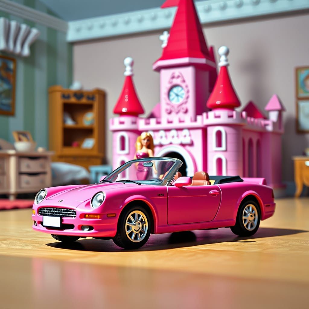 Pink Toy Car at Lego Castle, Oil Painting by Gurney