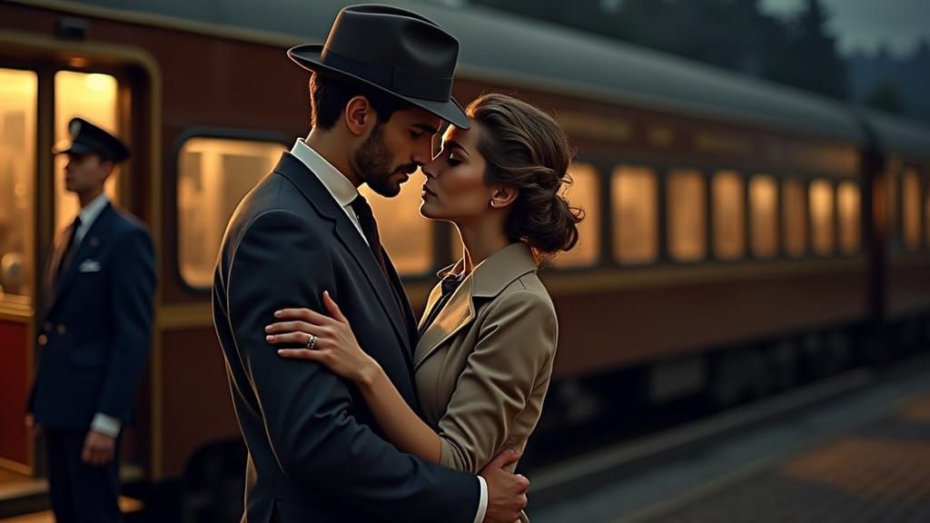 Surreal Film Noir Scene with Bittersweet Farewell