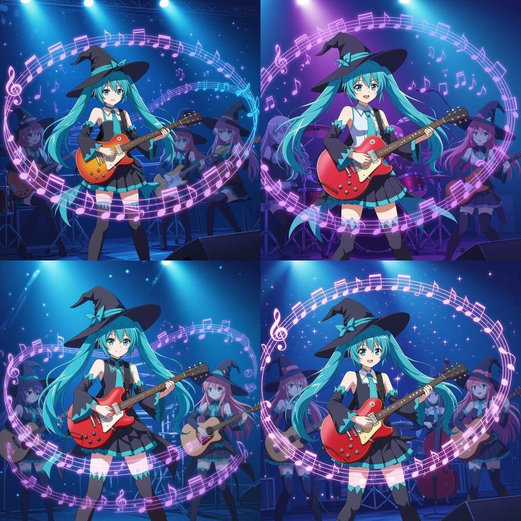 Witchy Hatsune Miku Rocks Electric Guitar on Magical Stage