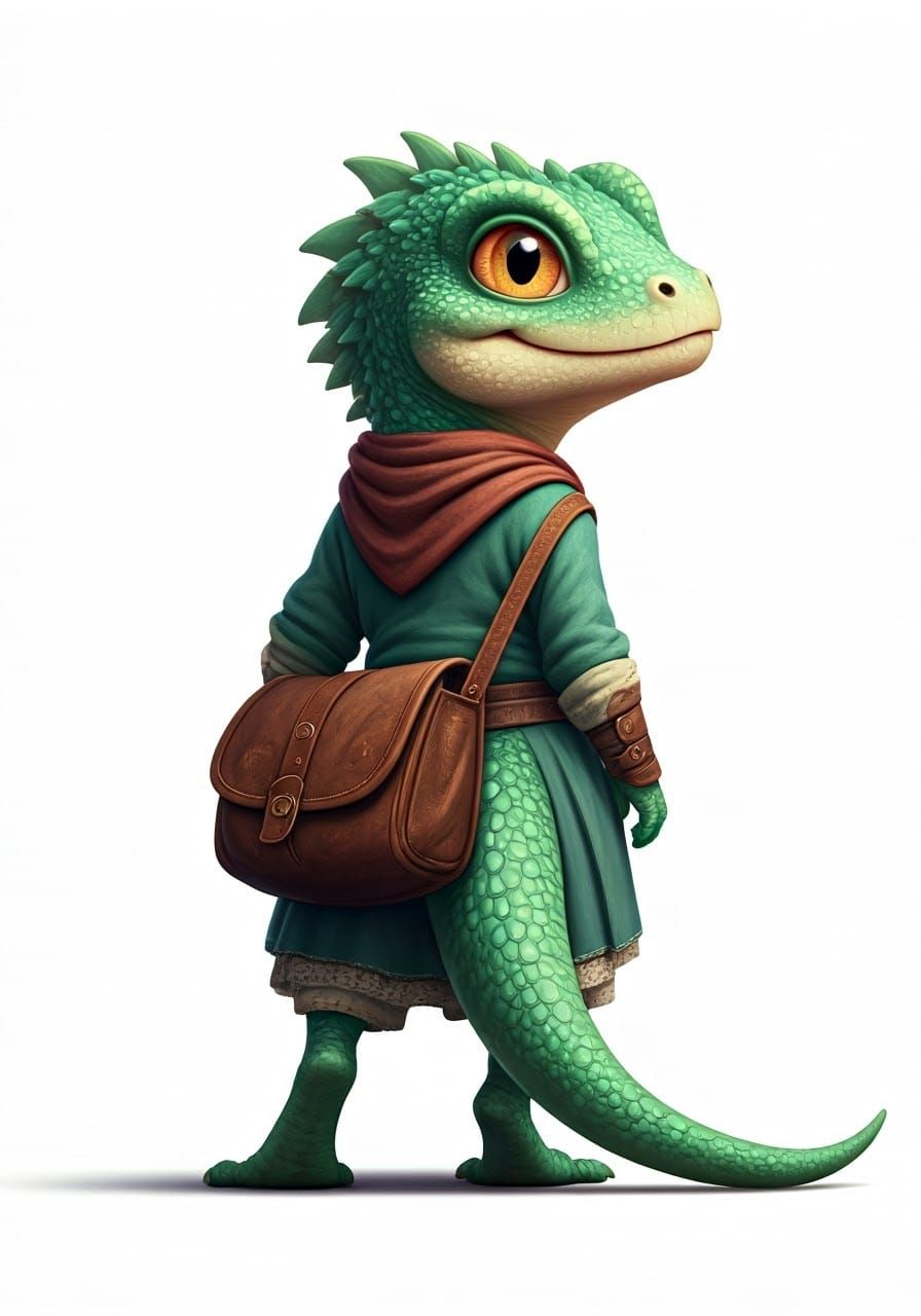 Cheerful Lizard Adventurer in 3D CGI Style