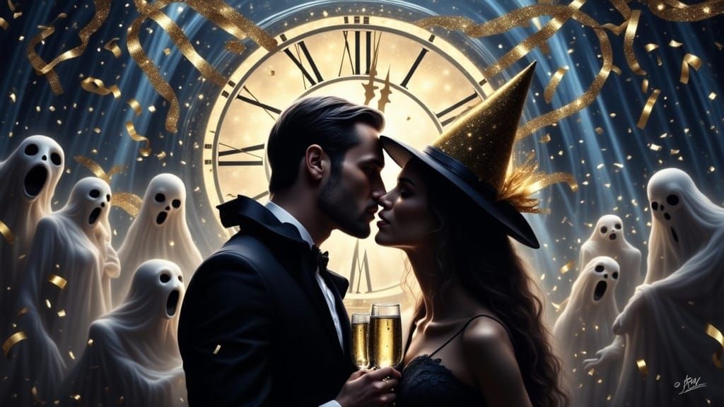Vampire & Witch New Year's Eve Party with Monstrous Clock