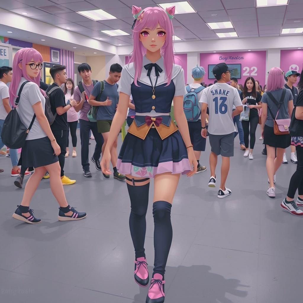 Latina Woman at Anime Convention in Pop Style