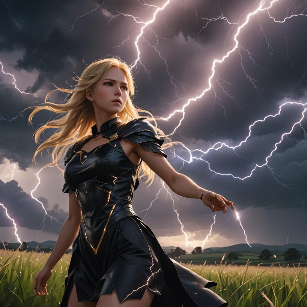 Anime Style Lightning Goddess in Electric Field