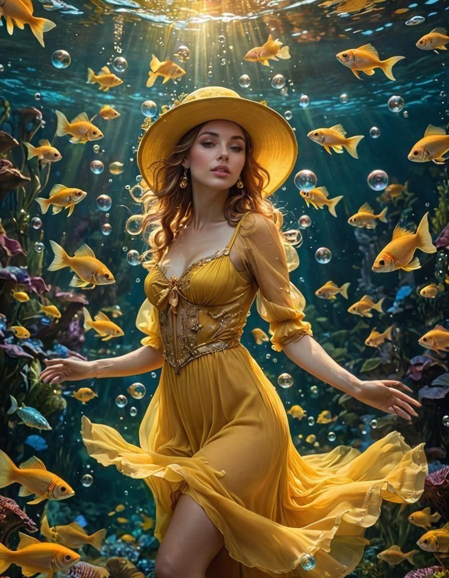 Enchanting Underwater Fairytale Illustration in Magical Real...