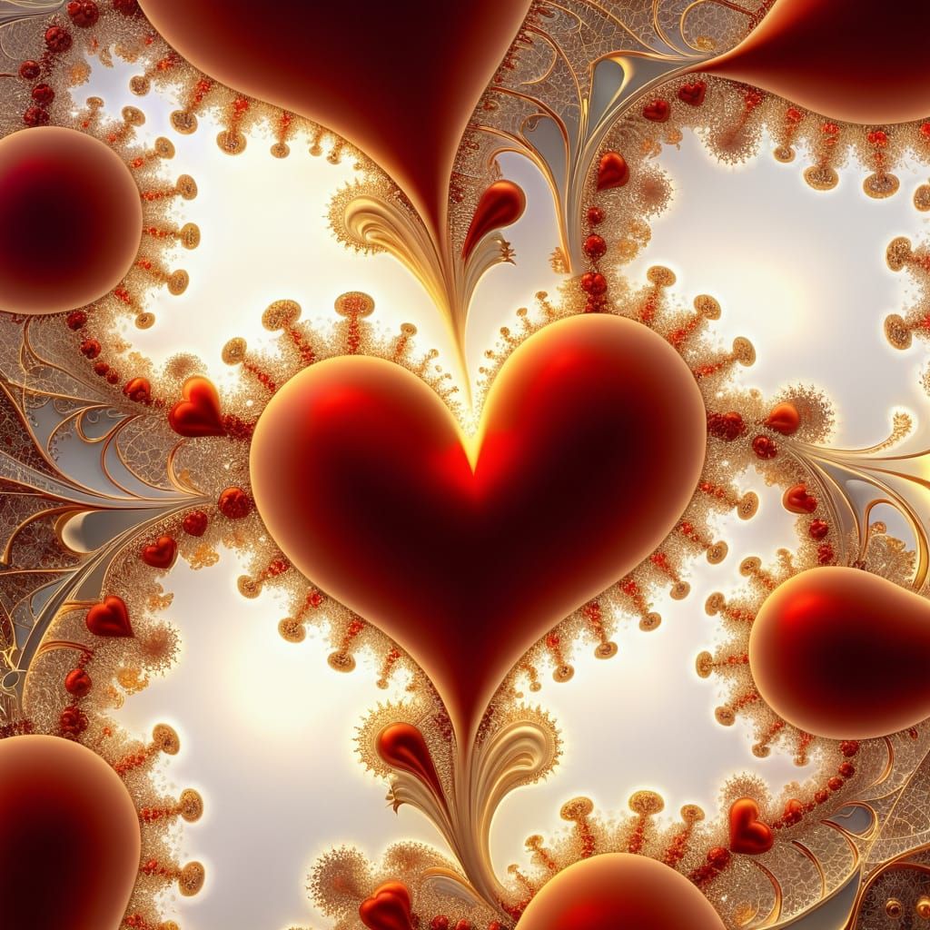Intricate Fractal Heart Design with Golden Sparks