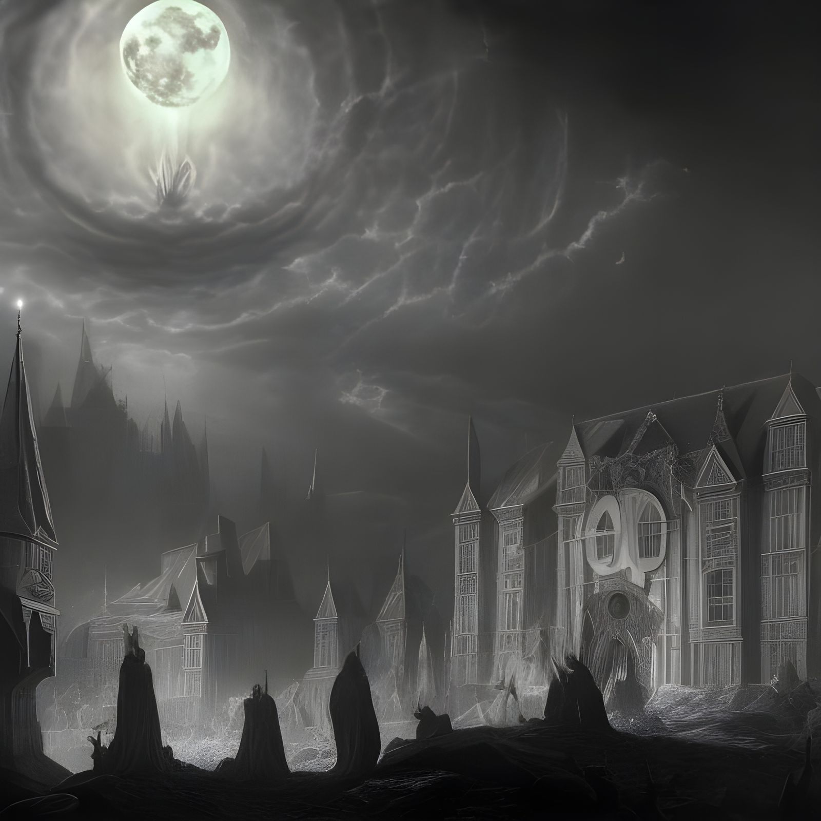 Moonlit Black Mass: Detailed Matte Painting