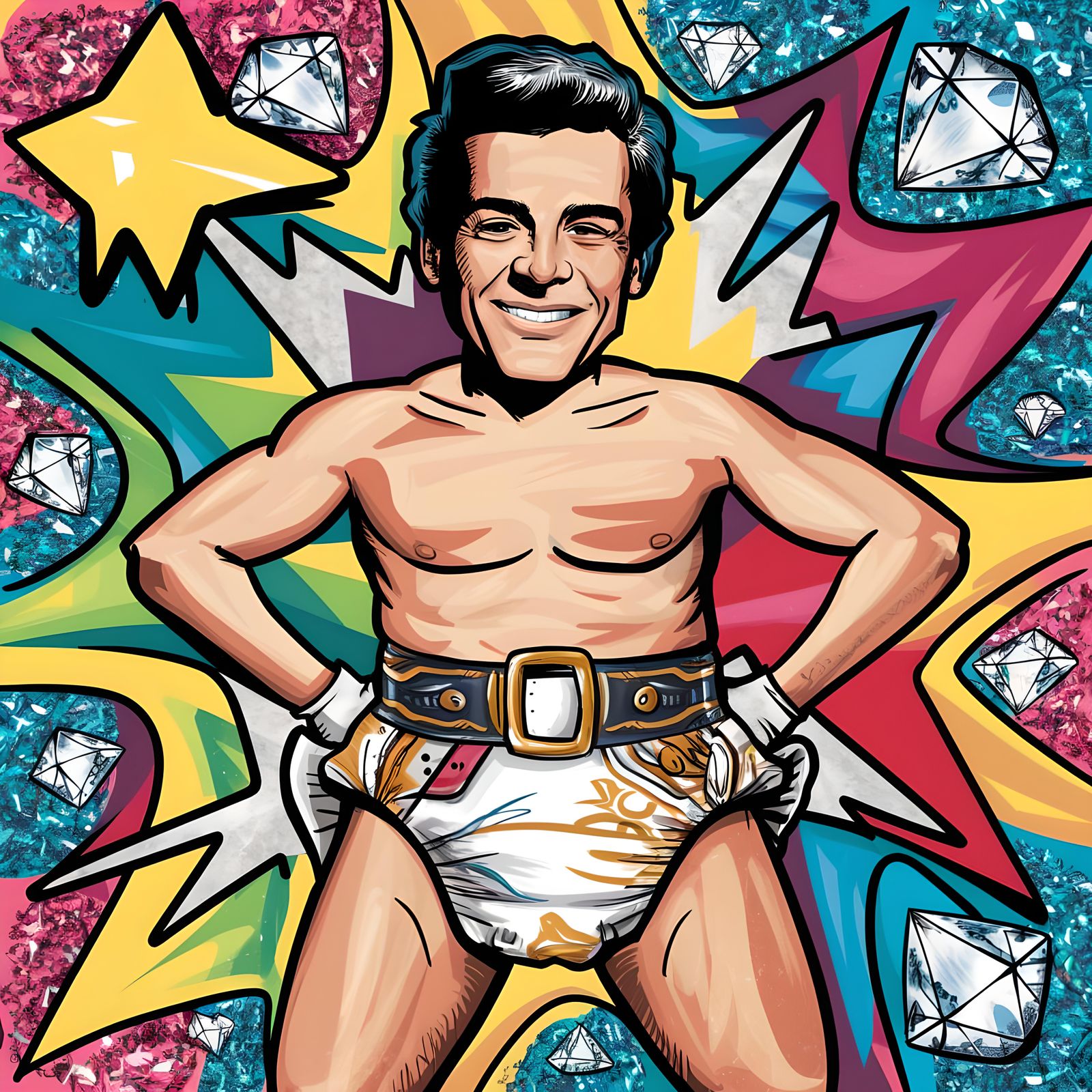 create pop art of one man wearing luxury diaper