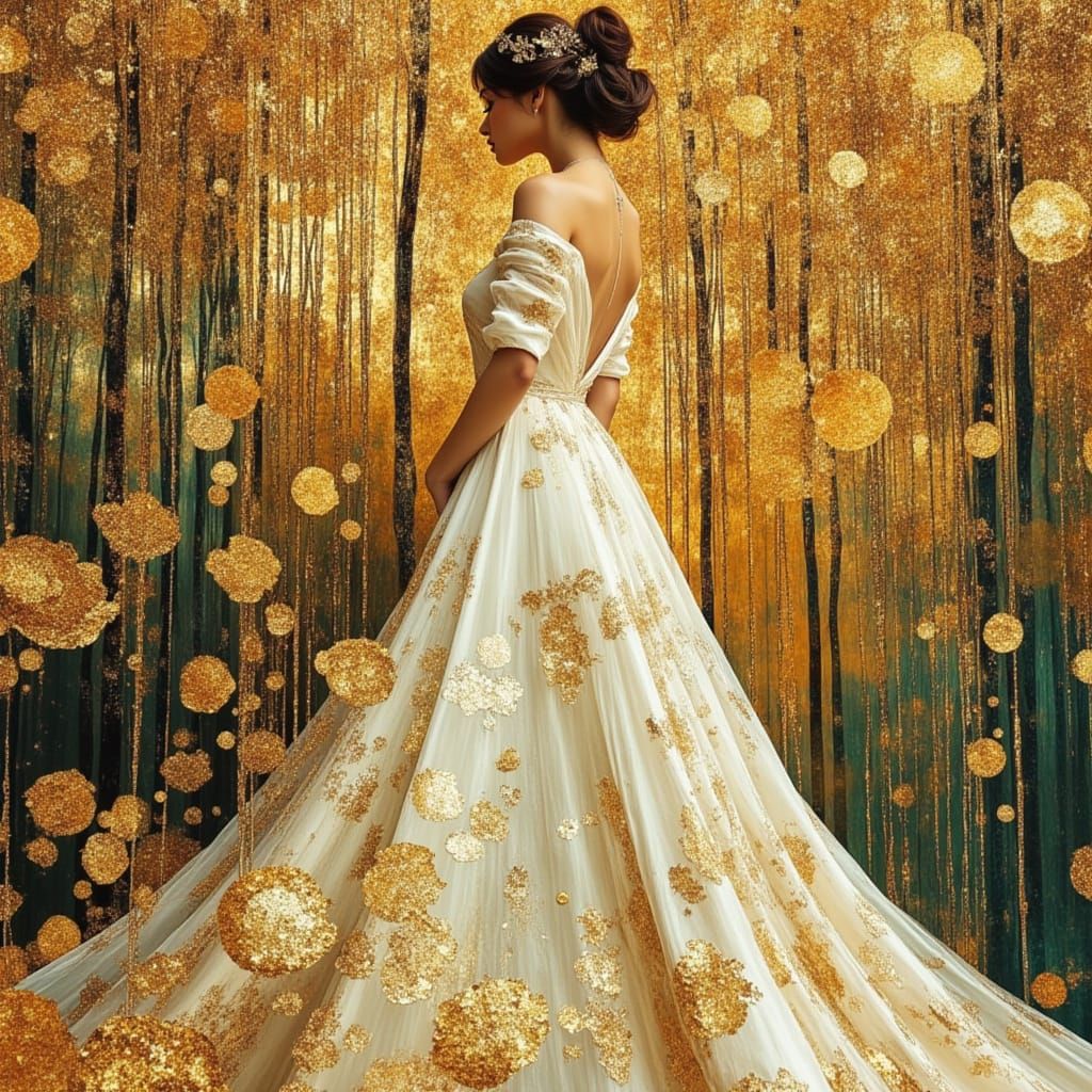 Gilded Nature Goddess in Klimt's Ornate Style