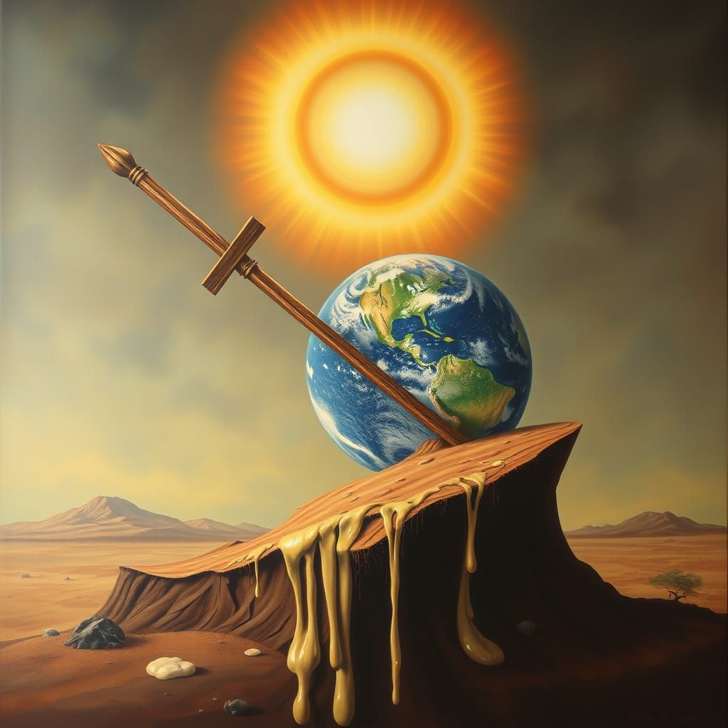 Surreal Bible Scene with Melting Oil Painting