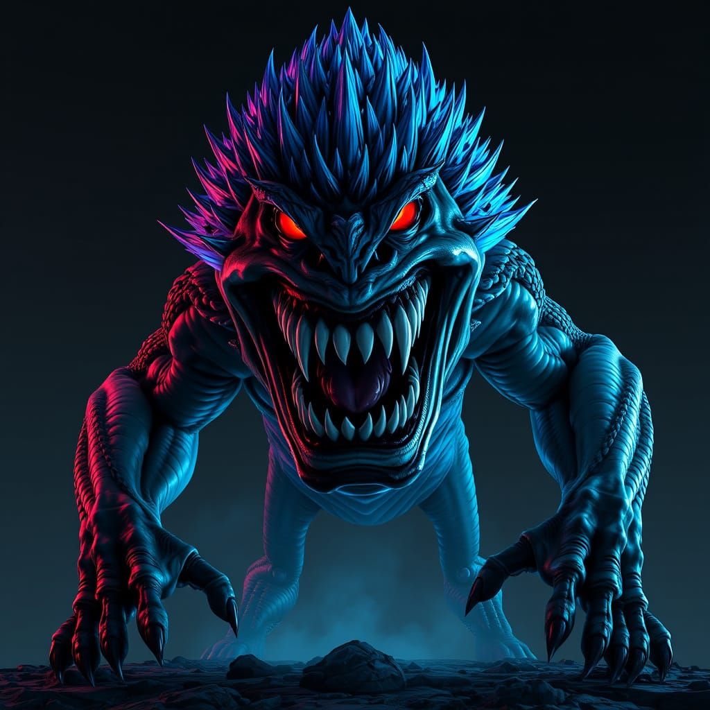 Cyberpunk Demon in Electric Blue Hair