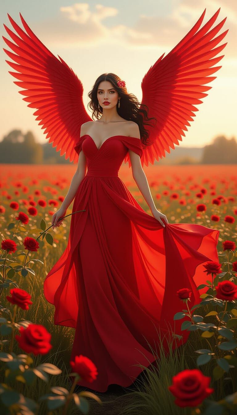 Rosa With Red Wings and Rose Power in Fantasy Art