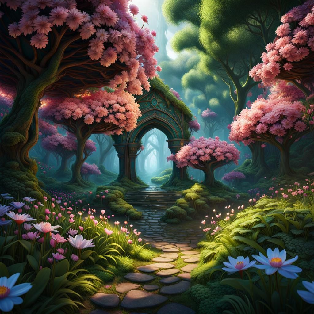 Enchanting Forest Scene Within Blossoming Flower