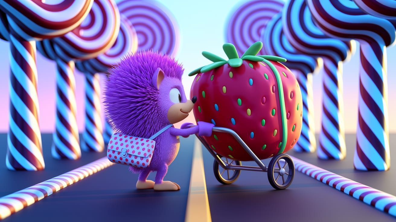 Vibrant Chibi Hedgehog Delivers Sweet Treats on a Candy Cane...