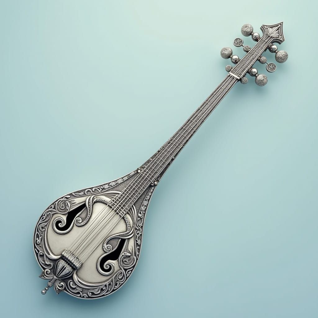 Elegant Art Nouveau Dulcimer in Sterling Silver