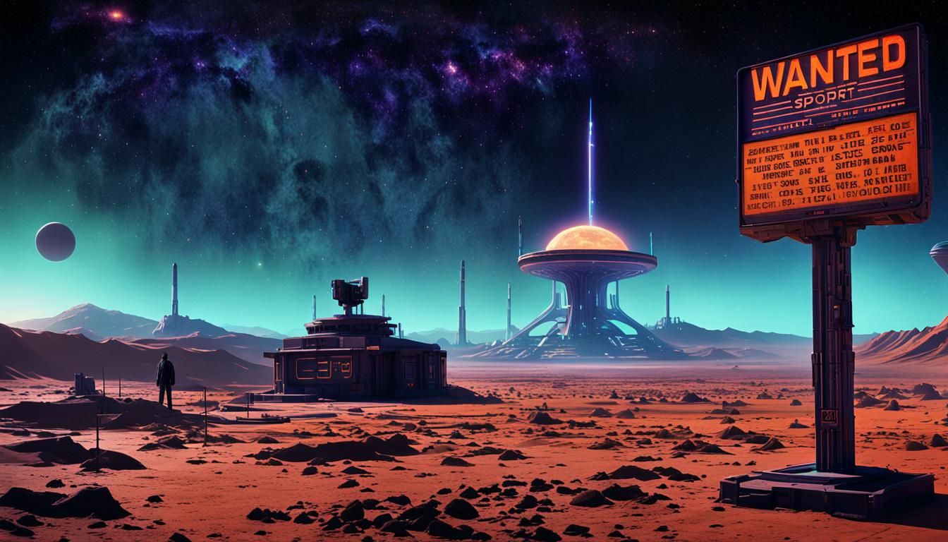 Mysterious Space Traveler in Neon-Lit Spaceport