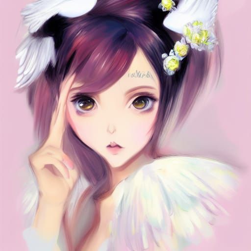 Grumpy Chick in Pastel Dress, Anime Style