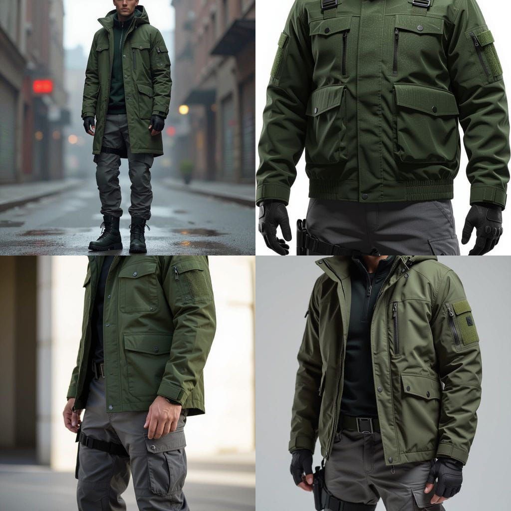 Realistic Green Tactical Jacket and Gray Pants