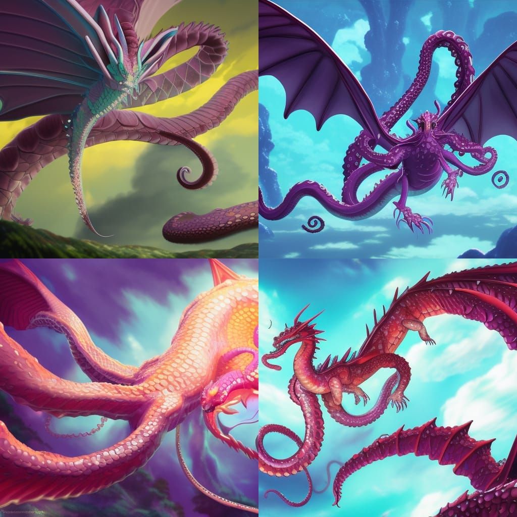 Crystal Dragon with Tentacles and Butterfly Wings