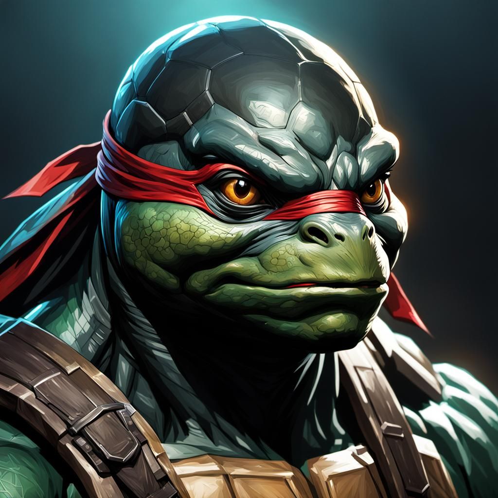Hyperdetailed Black Ninja Turtle Portrait