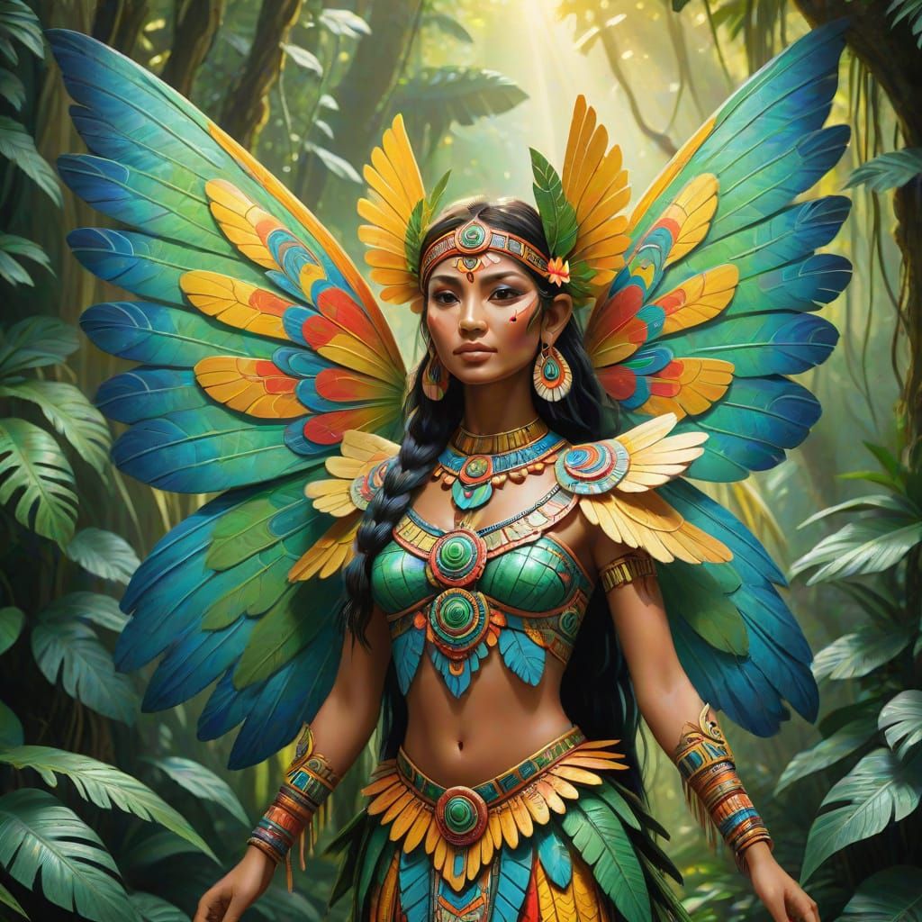 Mayan Fairy with Iridescent Wings in Jungle
