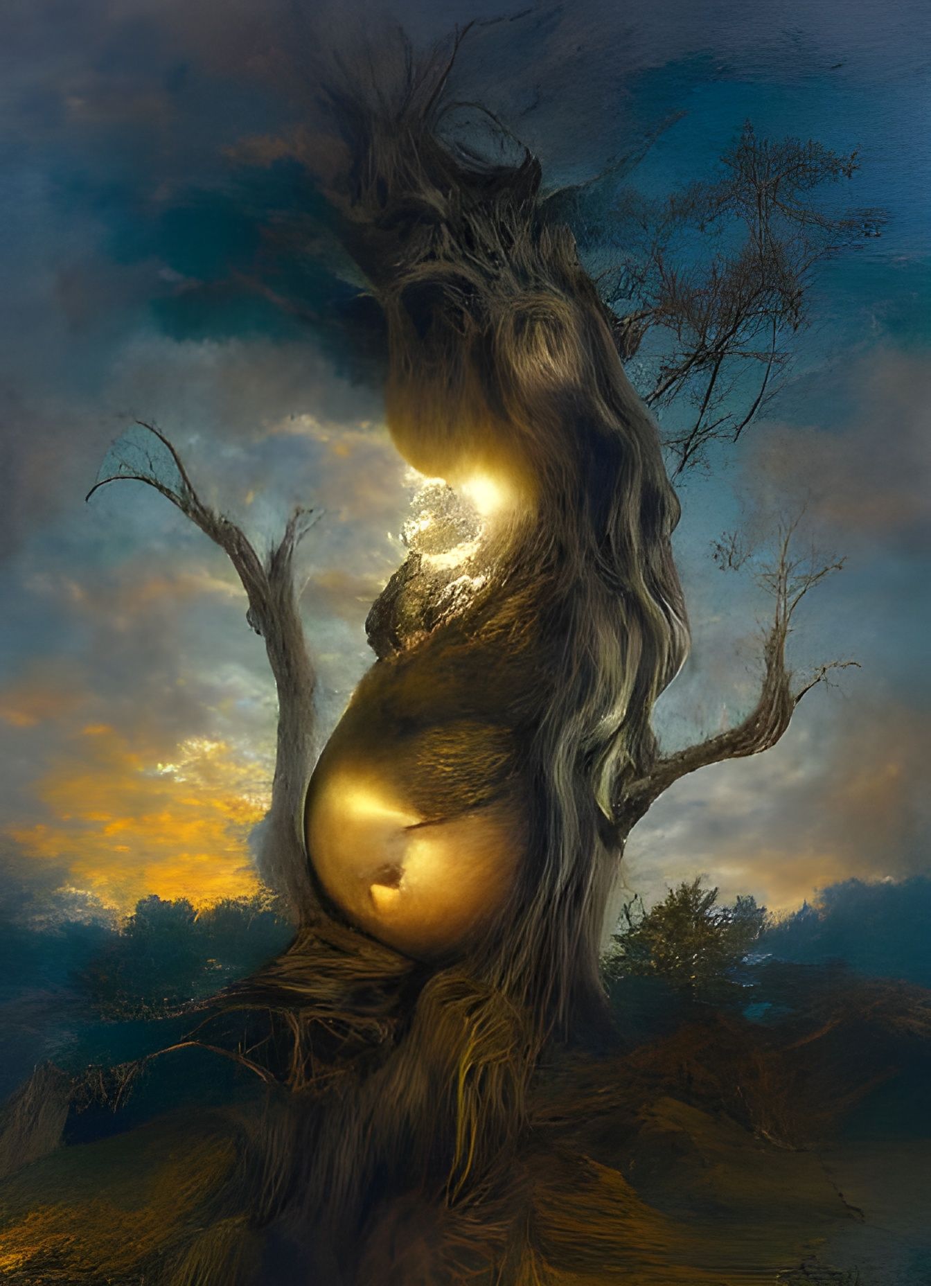 Golden Baby in Tree, Hyperrealistic Art