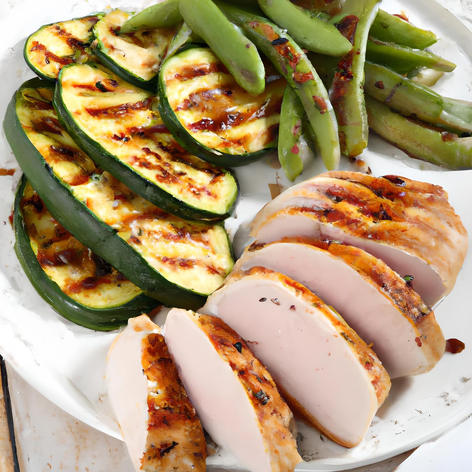 Barbecue Chicken with Roast Beef and Vegetables