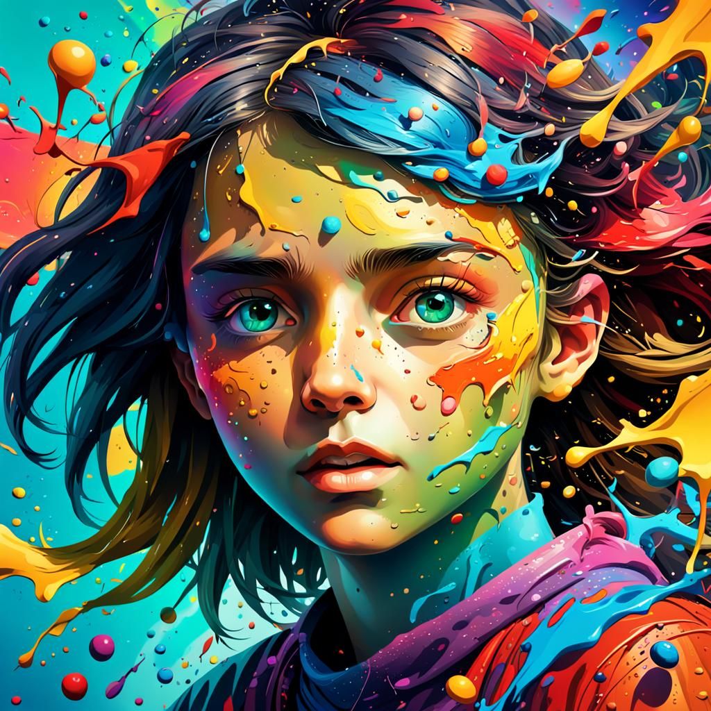 Abstract Hyperrealistic Tetradic Color Splash Art