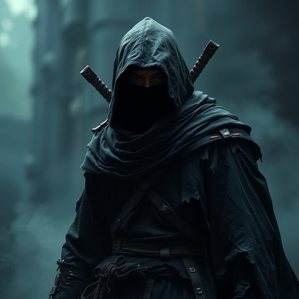 Dark Ninja Warrior in Futuristic Style