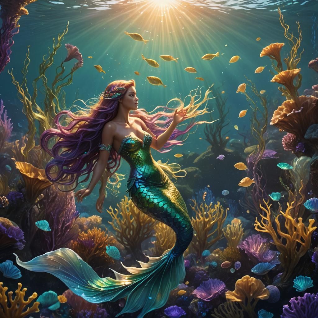 Mermaid in a Glowing Sea: Fantastical Concept Art
