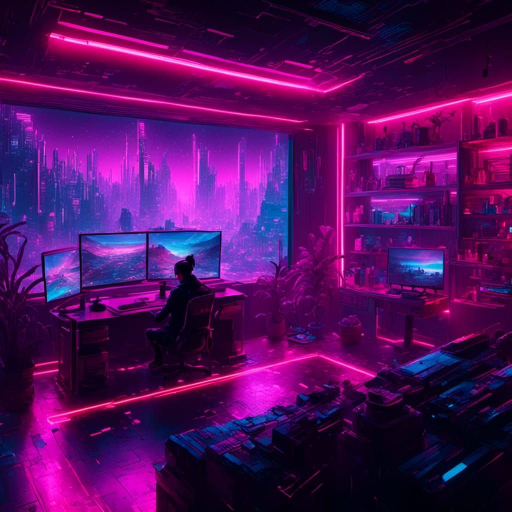 Pixel Art Computer Screen in Cyberpunk Condo