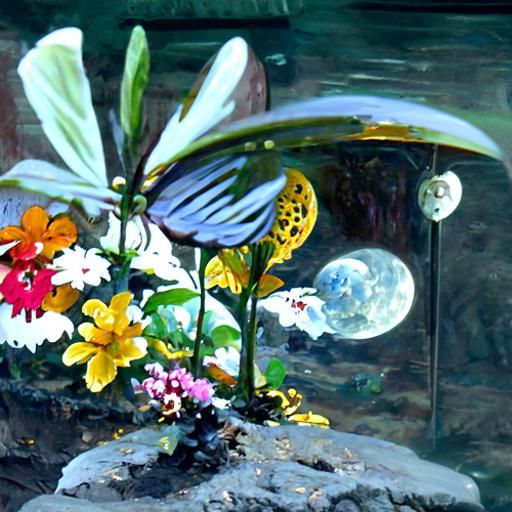 Moonlit Garden with Butterflies: Oil Painting